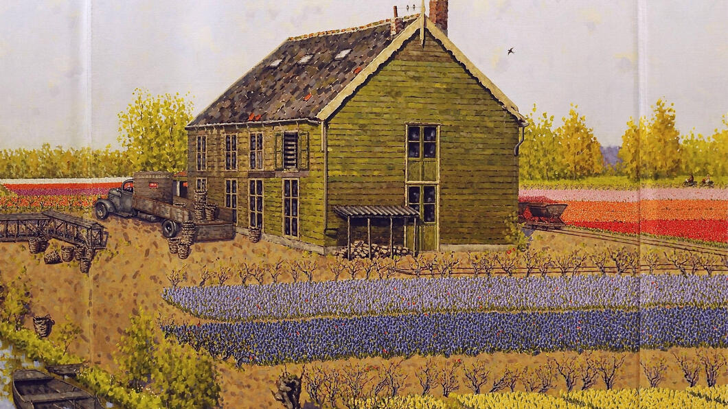 detail van Panorama Tulipland, geschilderd door Leo van den Ende