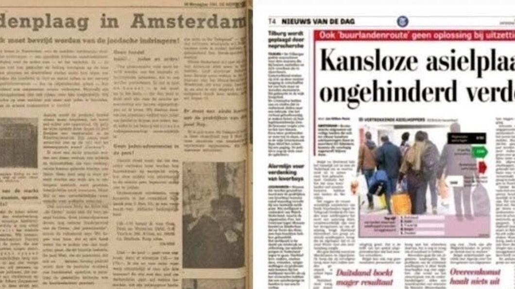 Vergelijking tussen een fascistische krantenkop en een artikel in de Telegraaf